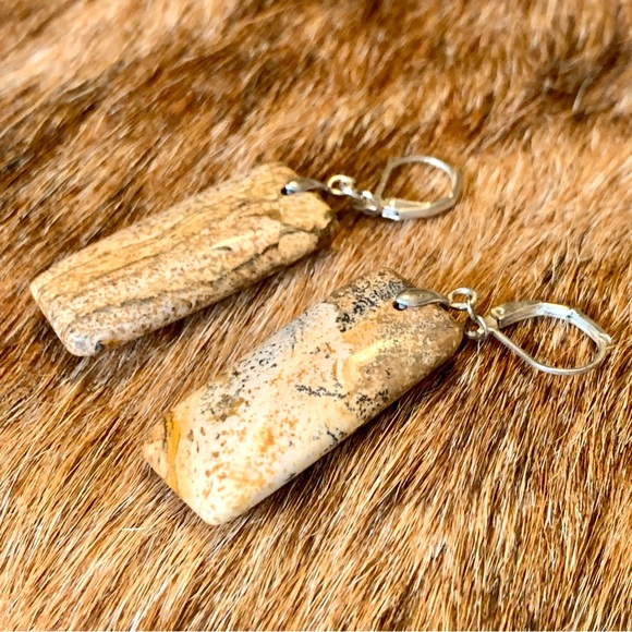 Genuine Picture Jasper Dangle Earrings - Picture 1 of 4
